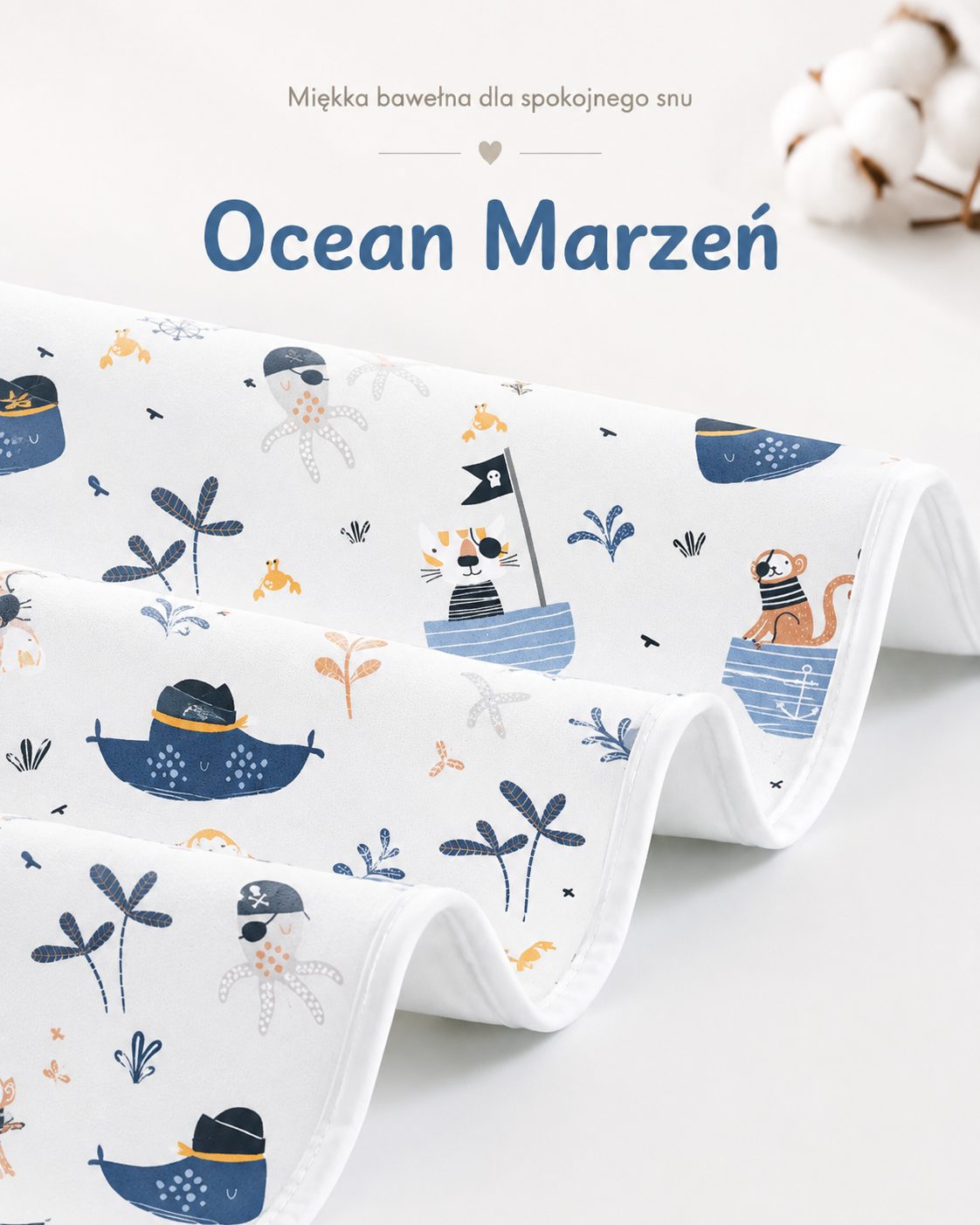 Wodoodporny ochraniacz na materac Lunoria – wzór Ocean Marzeń